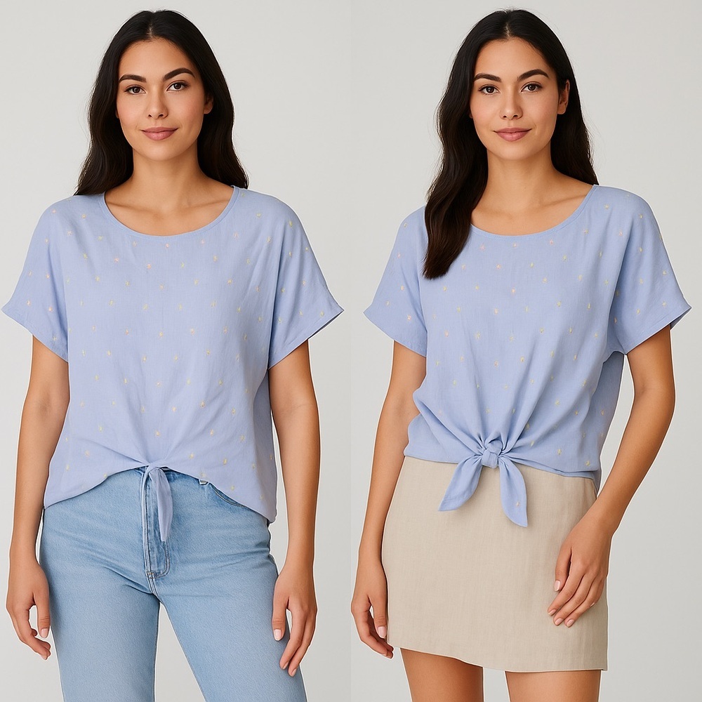 Light Blue Patterned Top - Picture 10 of 11